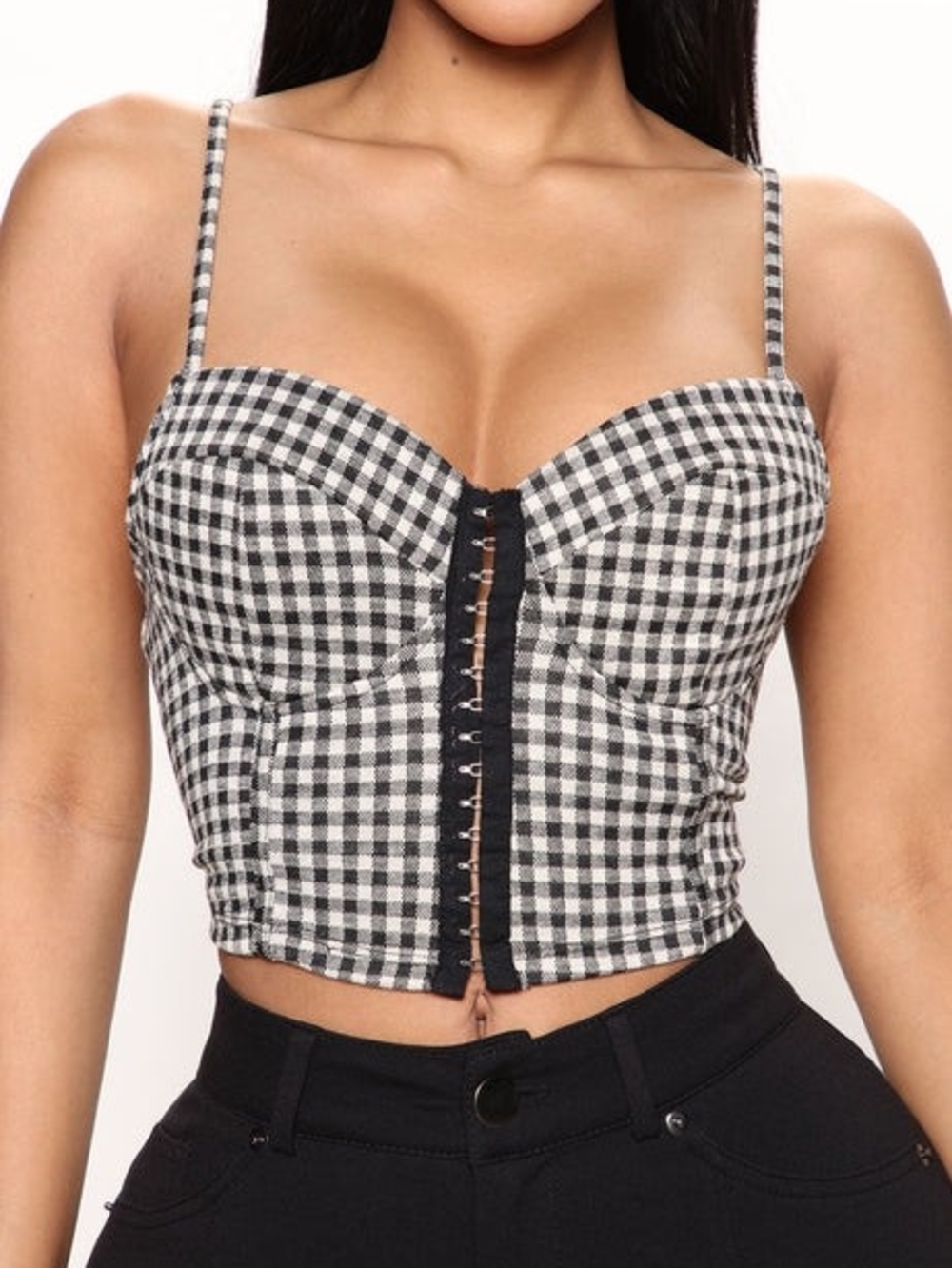 Black and White Gingham Bustier Crop Top - Women